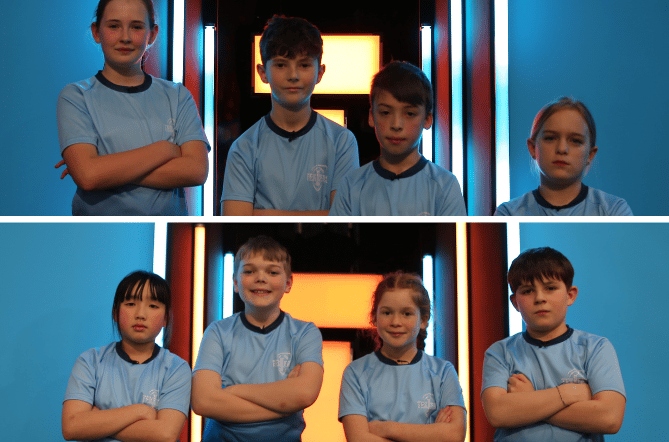 Aberaeron pupils, top, and Llandysul, bottom