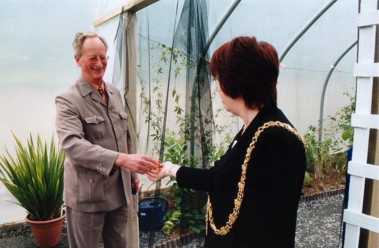 The Earl of Cranbrook and the then mayor of Aberystwyth at the opening of The Magic of Life Butterfly House in 2002. Photo: The Magic of Life Butterfly House
