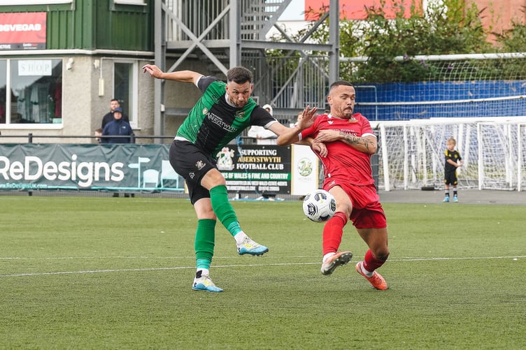 ABERYSTWYTH, WALES - 31 AUGUST 2026:Aberystwyth Town's Aaron Williams during the Novira Cymru South fixture Aberystwyth Town vs Llanelli Town at Park Avenue, Aberystwyth, Wales (Pic by Jamie Edwards/FAW)