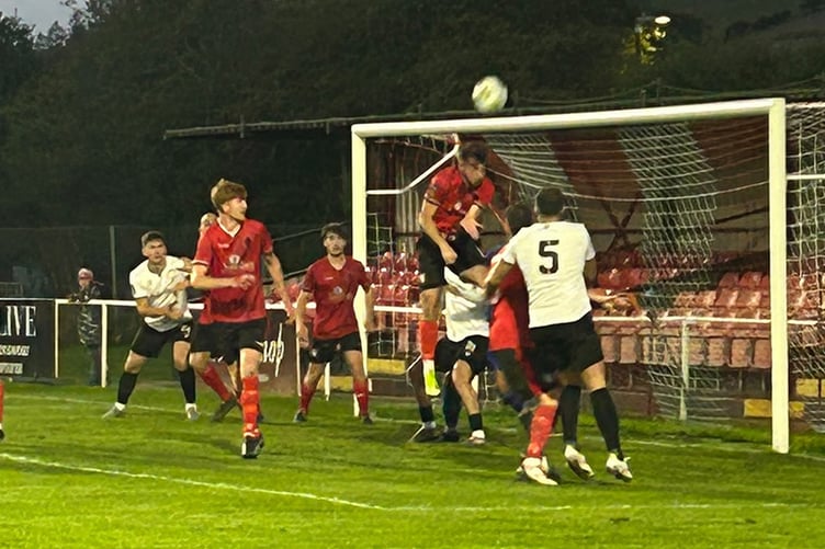 Goalmouth action from Bala's hard-fought midweek 1-0 victory at Cae Baker