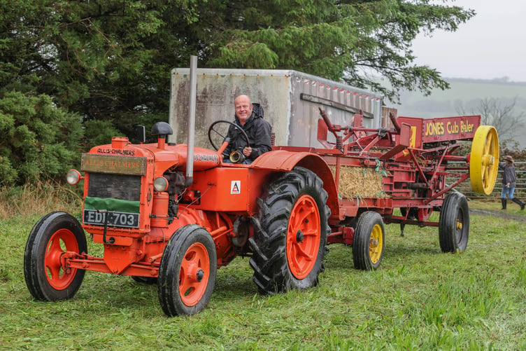 Cefin Mathias pulls the Jones Baler with his Allice Chalmers tractor