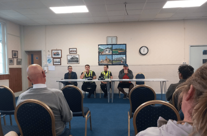 Llyr Hughes from Ceredigion County Council, Sergeant Phil Woodland, Inspector Hana Edwards, and Cllr Carl Worrall. Photo: Julie McNicholls Vale