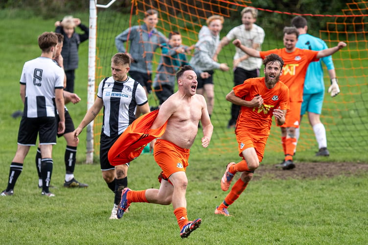 LLYSFAEN, WALES - 19 SEPTEMBER 2026: Ryan Watson of Llysfaen scores a late winner during the 2026-27 FAW Welsh Cup match between Llysfaen and Barmouth and Dyffryn Utd at The Bananabeu, Llysfaen, Wales. (Pic by Nik Mesney/FAW)