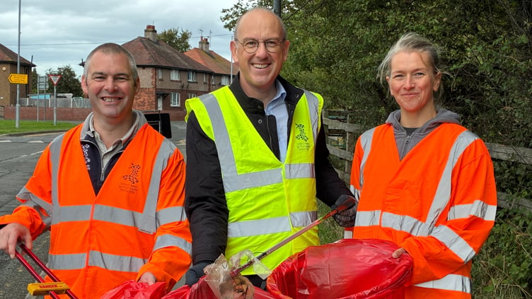 Cabinet Minister for Rural Resilience and Sustainability, Llyr Gruffydd on a litter pick