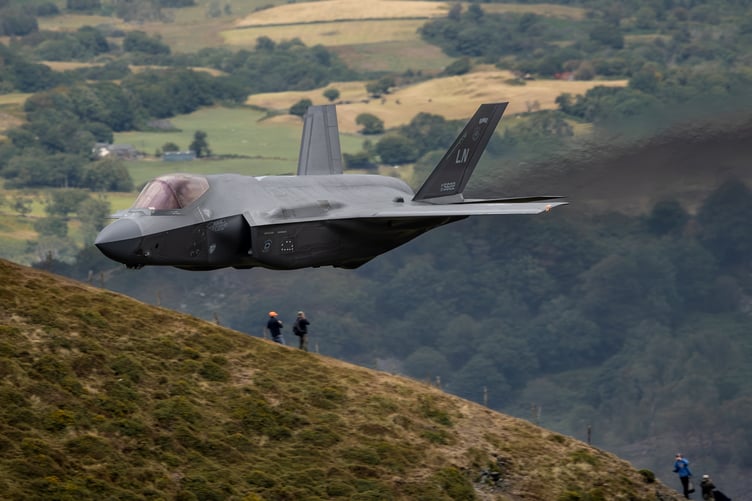 A USAF F-35A fighter jet. //A photographer's first visit to the famous Mach Loop has resulted in jaw-dropping pictures. Jason Roach was on holiday when he took his photography gear to the network of Welsh valleys used by warplanes for high-speed, low-level flight training. His pictures from Saturday (19/8) include RAF Typhoons and US Air Force jets zooming past his hill-top position. Jason, from Stanley, County Durham, said: "This was my first time at the Mach Loop whilst on holiday in the area. I got lucky on that day with, I think, fifteen aircraft passes in total."