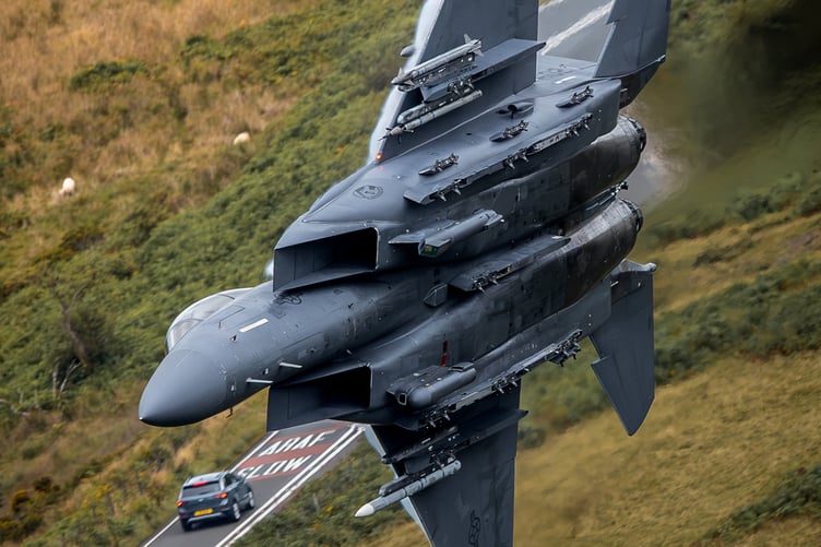 Jason saw USAF F-15E and USAF F-35 fighter jets from RAF from Lakenheath. //A photographer's first visit to the famous Mach Loop has resulted in jaw-dropping pictures. Jason Roach was on holiday when he took his photography gear to the network of Welsh valleys used by warplanes for high-speed, low-level flight training. His pictures from Saturday (19/8) include RAF Typhoons and US Air Force jets zooming past his hill-top position. Jason, from Stanley, County Durham, said: "This was my first time at the Mach Loop whilst on holiday in the area. I got lucky on that day with, I think, fifteen aircraft passes in total."