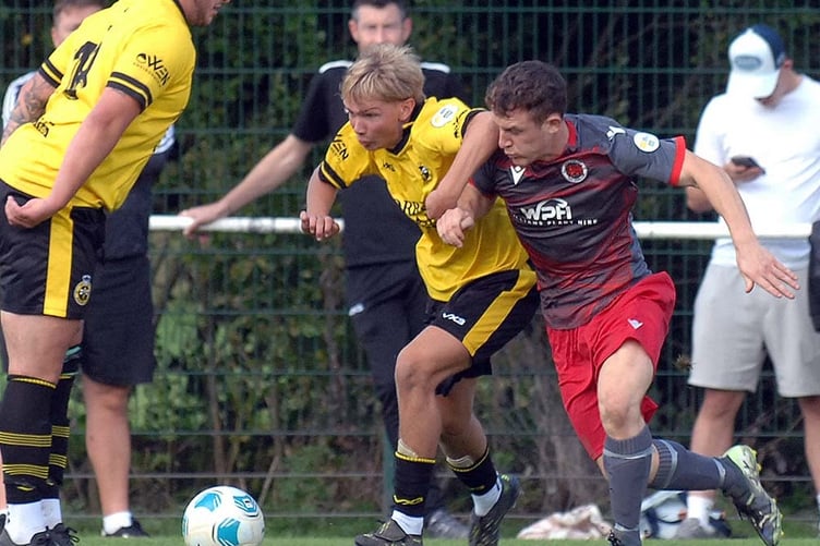 Aaron Young gave Dolgellau the lead against Carno (Photo: Rod Davies)