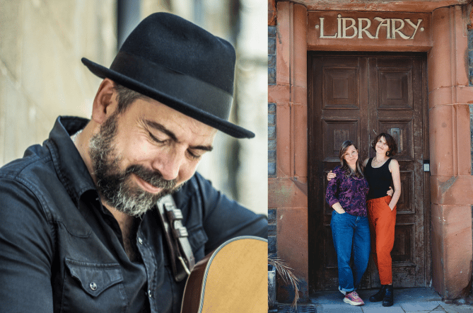 Left: Iago Banet. Image used with his permission Right: Jo Land and Mairead Fagan in front of The Old Library. Photo: Emma Goldsmith
