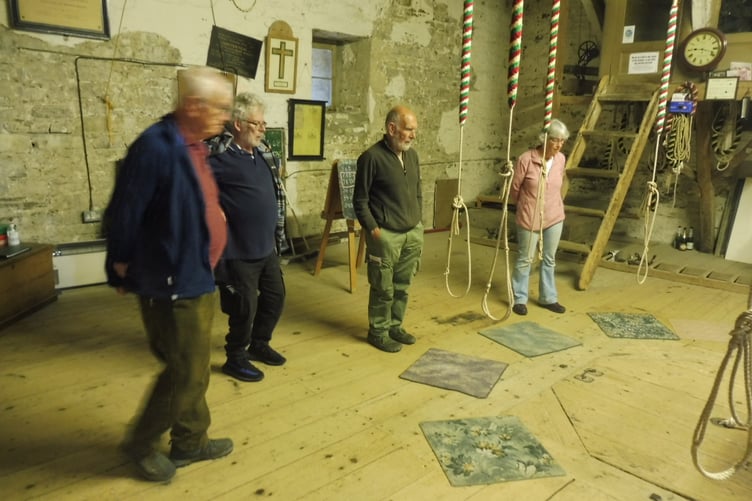 Society members visit the belfry at St Padarn's Church in Aberystwyth