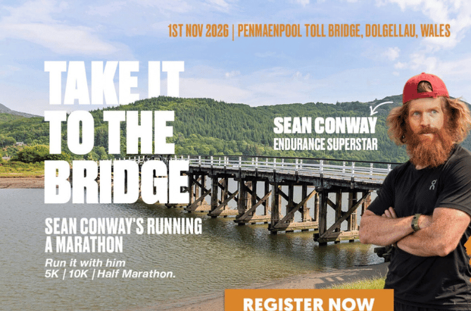 Endurance superstar Sean Conway is going to run a marathon - on Penmaenpool Bridge