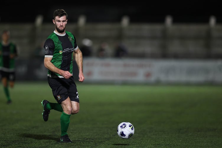 ABERYSTWYTH, WALES - 25 SEPTEMBER 2026:
Tomos Evans of Aberystwyth Town during the 2026/27 Novira Cymru South fixture between Aberystwyth Town & Pure Swansea at Park Avenue, Aberystwyth, Wales (Pic by Gruffydd Thomas/FAW)