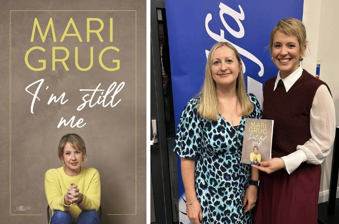 Left: Mari's book. Right: Mari Grug on the left with Meleri Wyn James, the editor of her book. Photos: Y Lolfa
