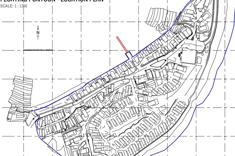 Planning drawing showing the location of the floating pontoon. Image: Gwynedd Council planning documents