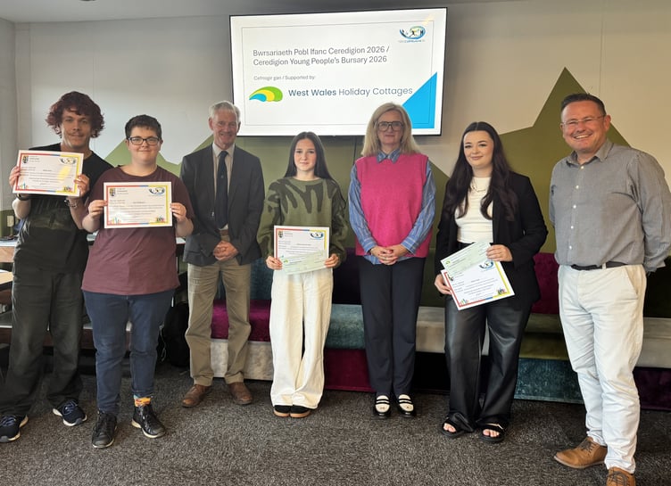 The 2026 Ceredigion Youth Bursary recipients at the presentation at Theatre Felinfach.