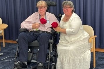 Nicola and Martin at their wedding in Aberystwyth.
